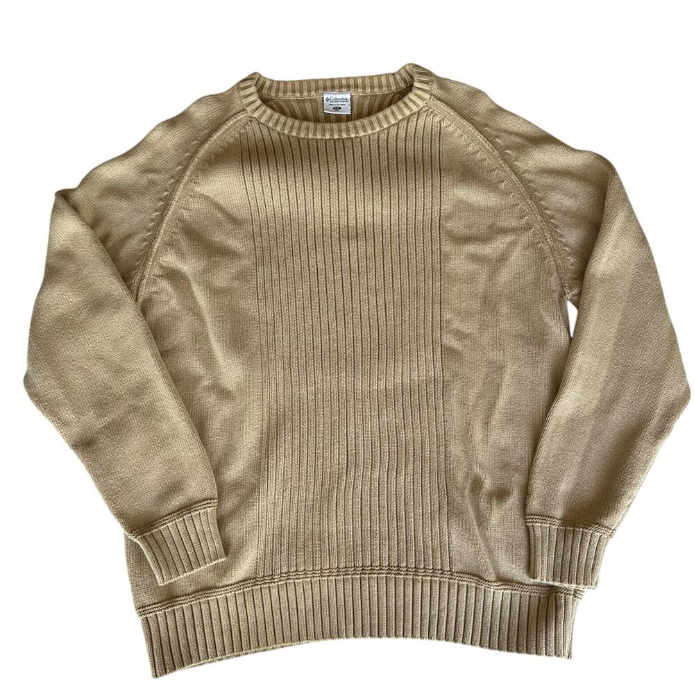 Columbia Mens Sweater Size XXL Fishermen Knit Beige Hiking Outdoor Fall Neutral